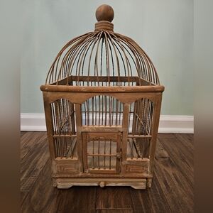 Rustic Brown Wooden Birdcage Home Accent